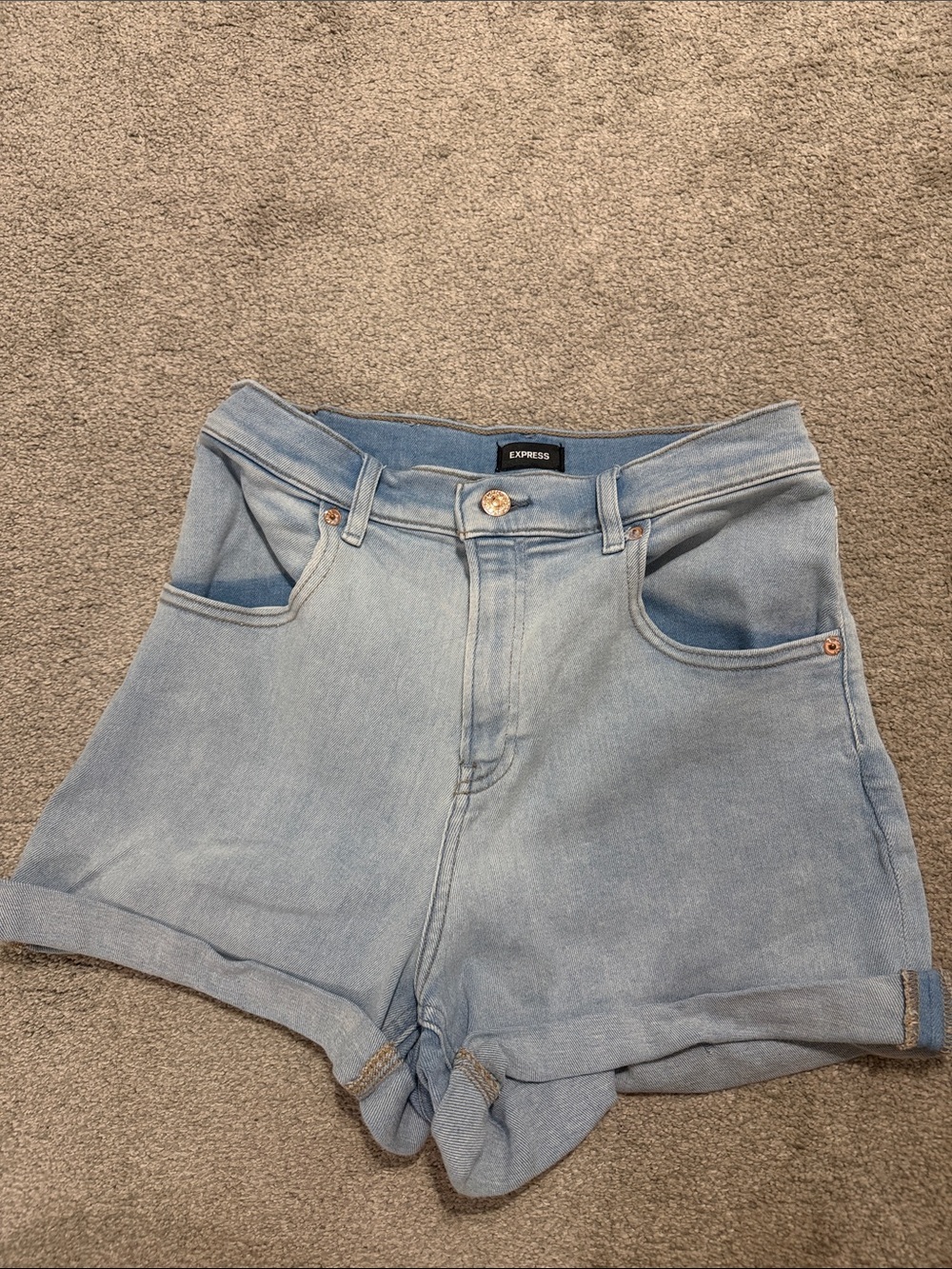 Express Light Blue High-Rise Mom Shorts